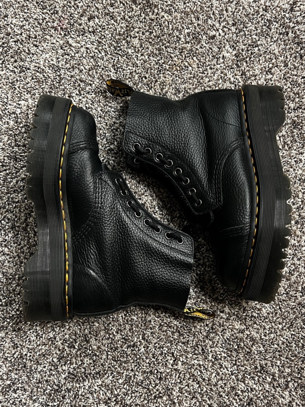 Dr. Martens Black Leather Sinclair Lace-Up Boots with Yellow Stitching